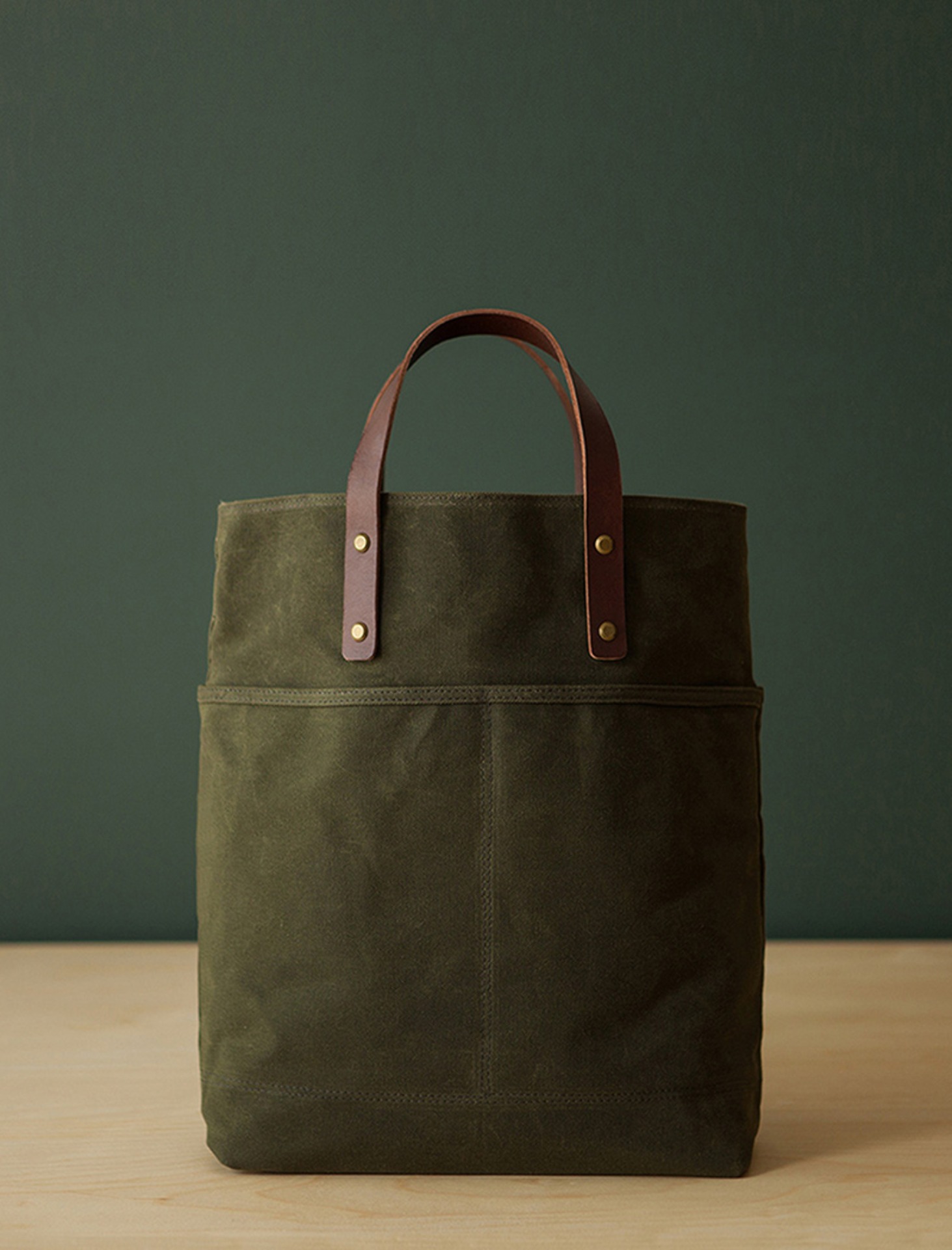 2 WAY TOTE WAXED CANVAS - OLIVE GREEN